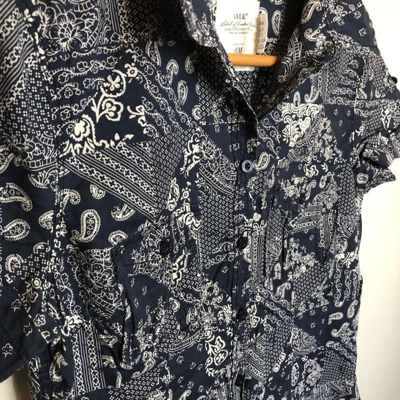 Navy Blue Bandana Short-sleeve Button Up, H&M - Picture 3 of 5